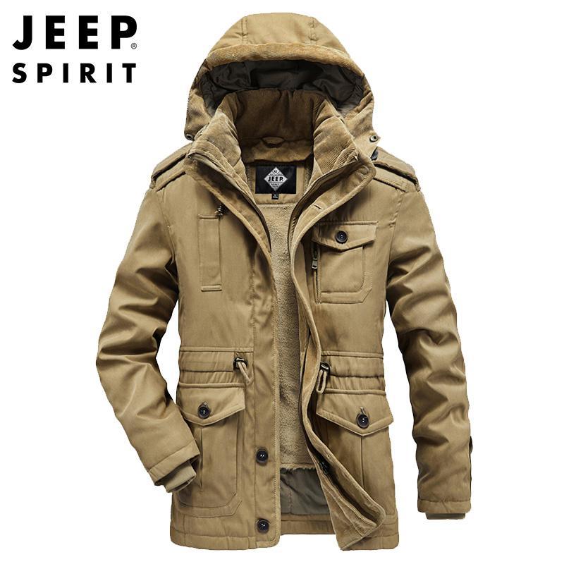 jeepspirit吉普棉衣男冬装可脱卸内胆加绒防寒棉服中长款加厚工装多袋