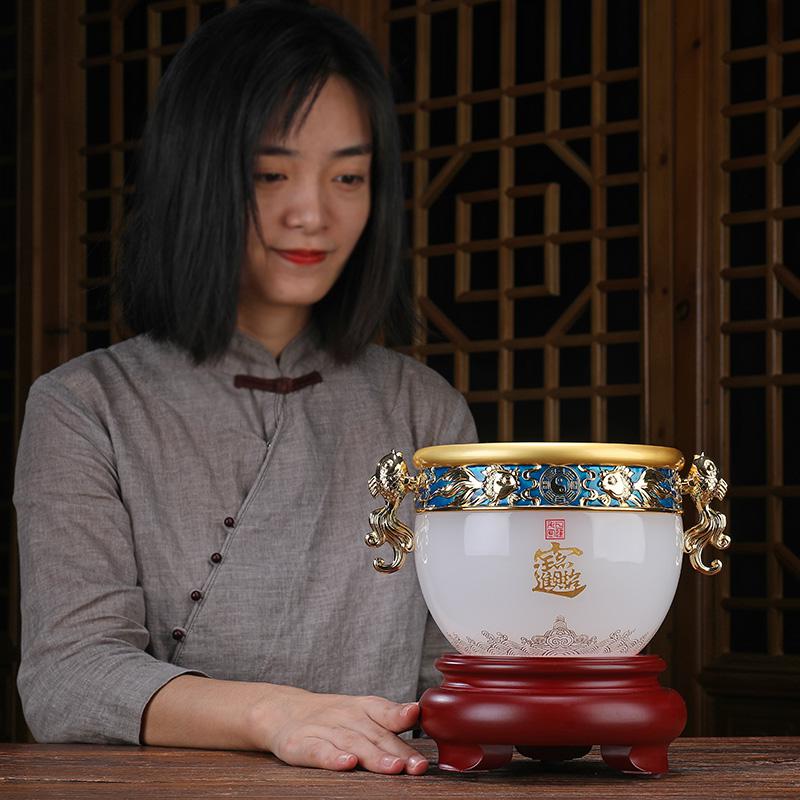 琉璃玉聚宝盆摆件风水客厅财位聚财工艺品老板办公室桌面摆设_815_641_135