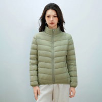 新女式新国标90绒简约羽绒纯色女立领女装轻薄款羽绒服女士 4XL 抹茶绿