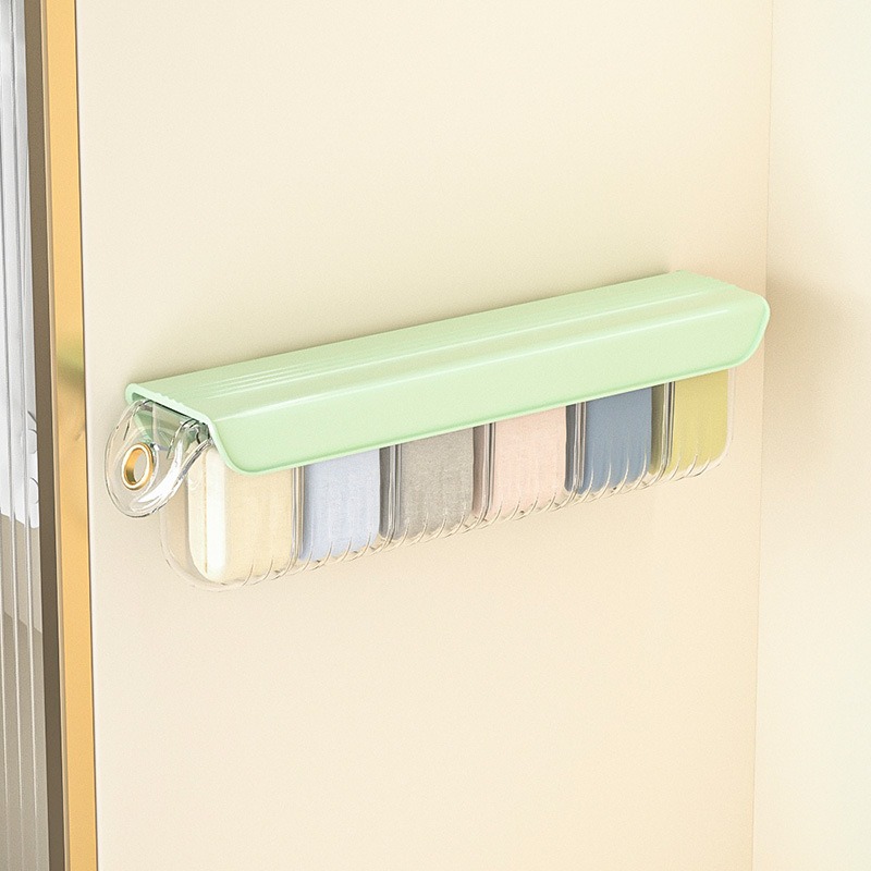 华普思内衣内裤收纳盒家用衣柜抽屉式壁挂免打孔分格收纳神器袜子整理盒莫兰迪绿色37.5*8.2*10.5CM*单个装