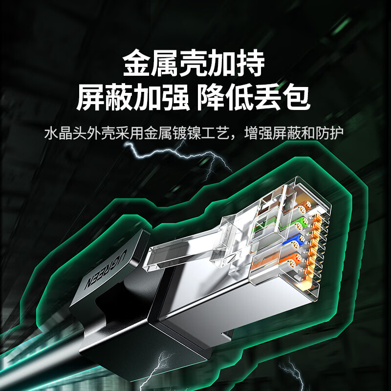 绿联 六类屏蔽网线 CAT6类千兆网络连接线 工程家用电脑宽带8芯双绞成品跳线 黑30米55181[单个装]高清大图