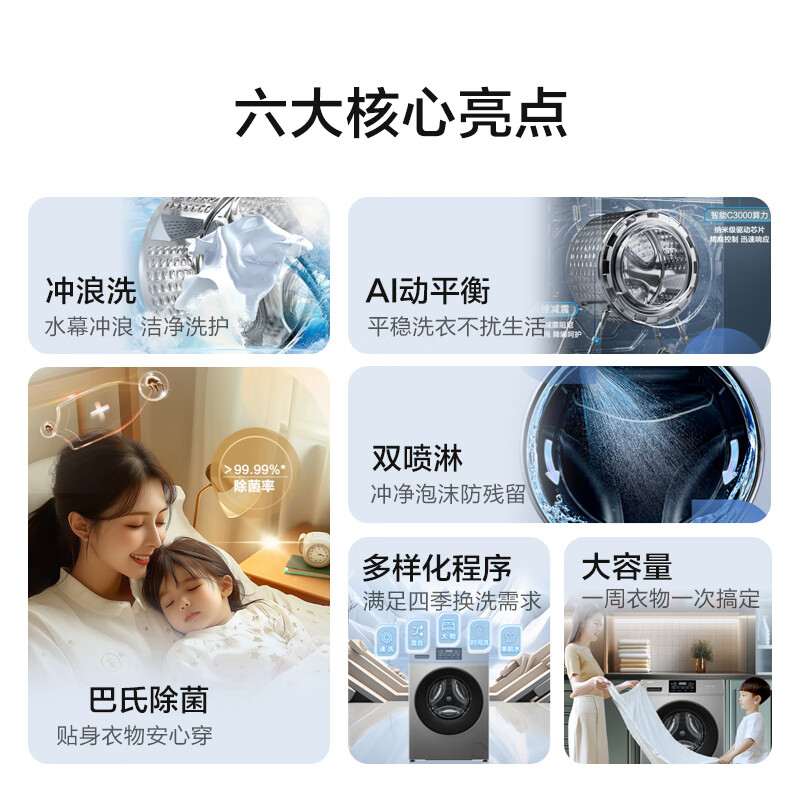 海尔(Haier)初色系列10公斤变频全自动滚筒洗衣机 除菌 1.1洗净比 AI动平衡 XQG100-606H高清大图