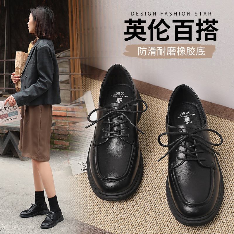 公猴小皮鞋女英伦风2021新款春季韩版休闲平底复古jk日系百搭单鞋