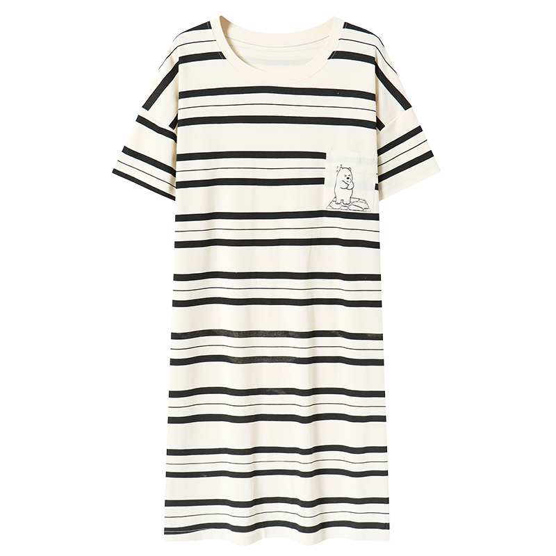 浪莎带胸垫一体睡裙女夏季2025新款睡衣纯棉韩范可外穿休闲家居服高清大图