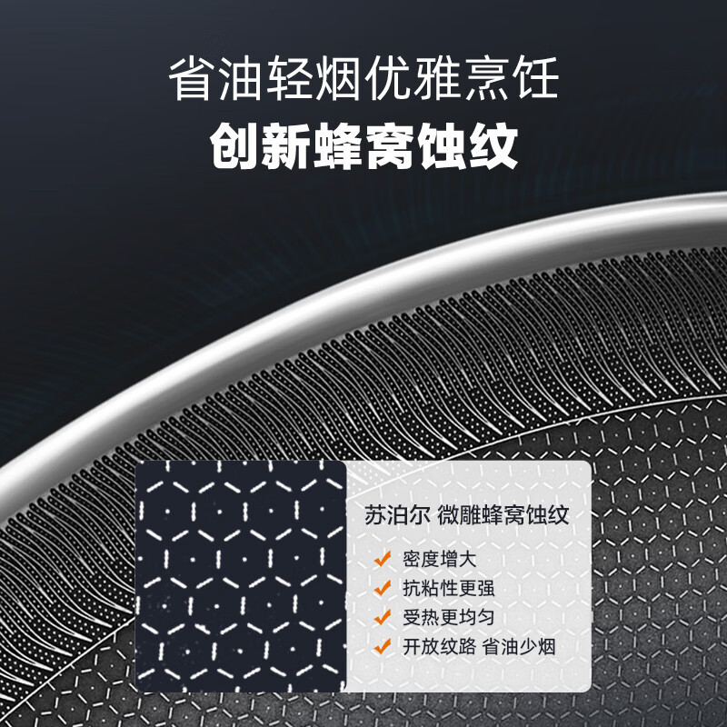 苏泊尔(SUPOR)不锈钢蜂窝防粘锅炒锅不易粘炒菜锅煎锅燃煤气电磁炉通用不粘锅34cm EC34JKC01
