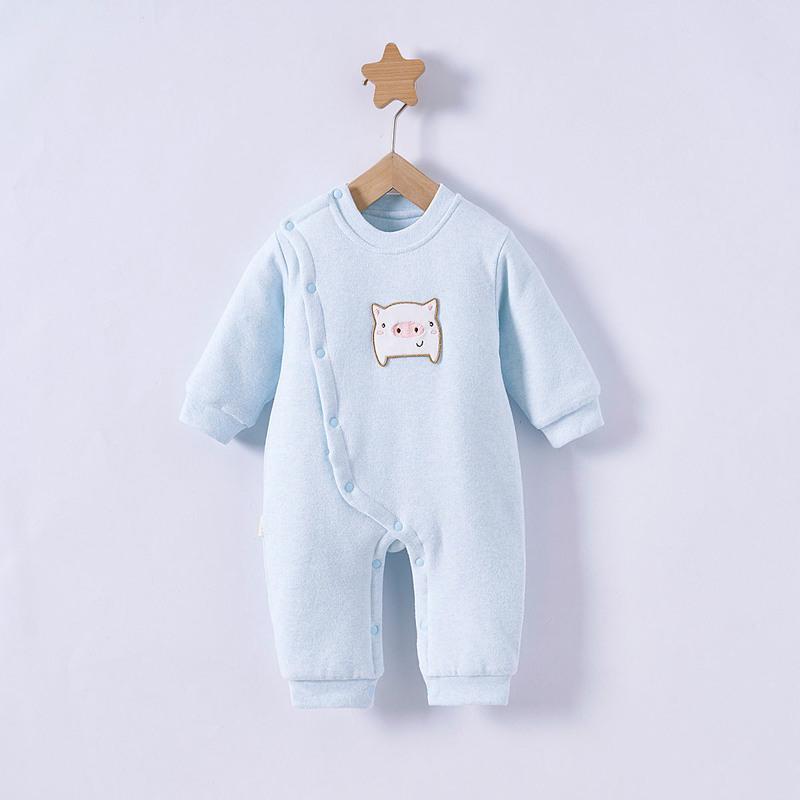 秋冬新生儿加厚衣服保暖初生婴儿连体衣3-6-18月宝宝夹棉哈衣薄棉 亮粉色 73