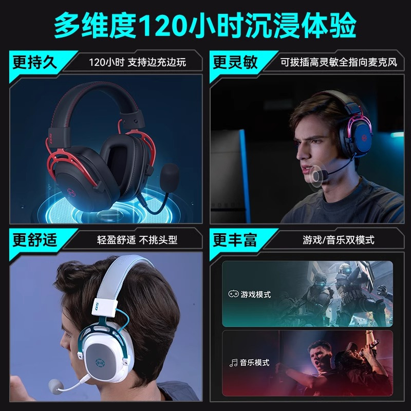 EDIFIER/漫步者G5无线版游戏耳机头戴式电竞吃鸡专用2.4G蓝牙台式电脑耳麦 黑红色