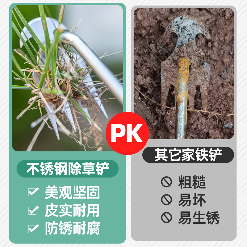 [补贴10%]拔草器除草神器连根锄草专用工具多功能不锈钢铲草耙子松土挖野菜高清大图