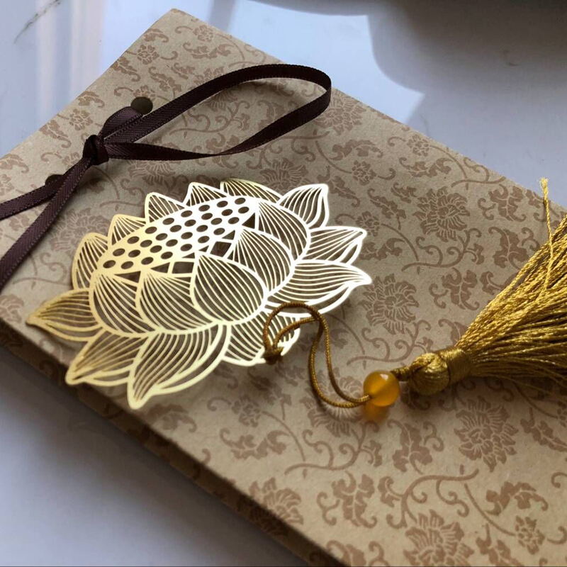 莲花书签中国风古风古典荷花爱莲说礼品精密铜流苏禅意佛学