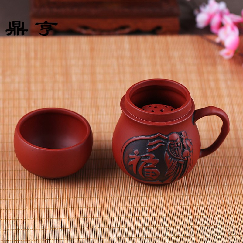 鼎亨紫砂杯快客杯一壶一杯过滤泡茶杯1人功夫茶具陶瓷五福盖杯喝