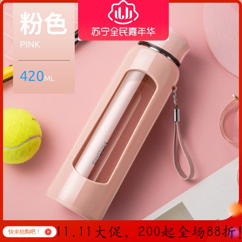家柏饰(CORATED)玻璃杯带盖防摔泡茶杯男士双层过滤家用水杯便携杯子女随手杯 咖啡色420ML图片