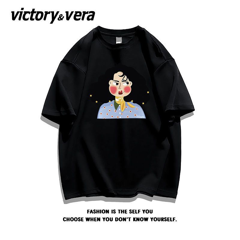 VICTORYVERA圆领短袖嘻哈夏季T恤盐系小众设计感100%纯棉半袖体恤