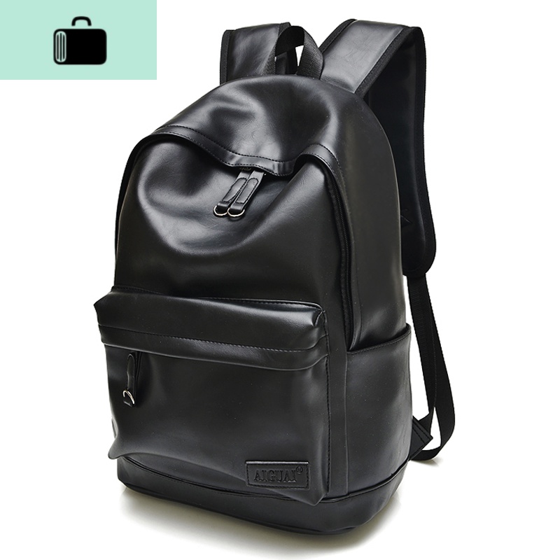 男双肩包韩版休闲潮流旅行电脑背包pu皮个性时尚大容量中学生 0801黑色-升级防盗隔层+后背PU+USB充电耳机位+背带高清大图