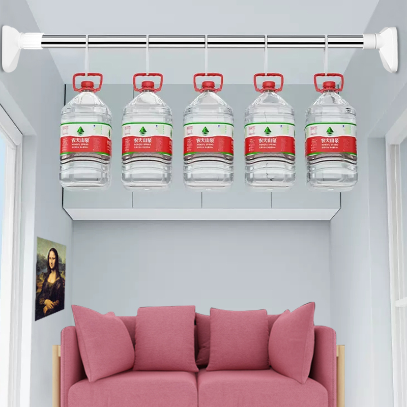 伸缩杆免打孔晾衣杆窗帘杆衣柜支撑杆门帘挂衣杆不锈钢挂杆浴帘杆高清大图