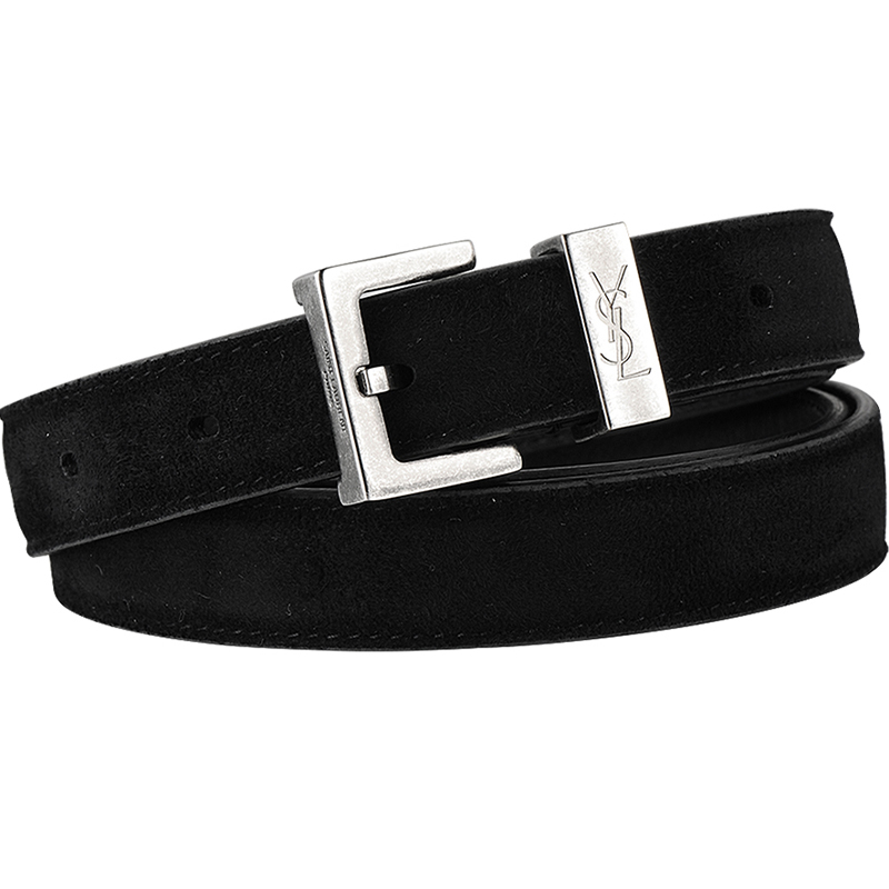 yvessaintlaurentysl圣罗兰男士黑色皮革针扣式皮带腰带95cm467000