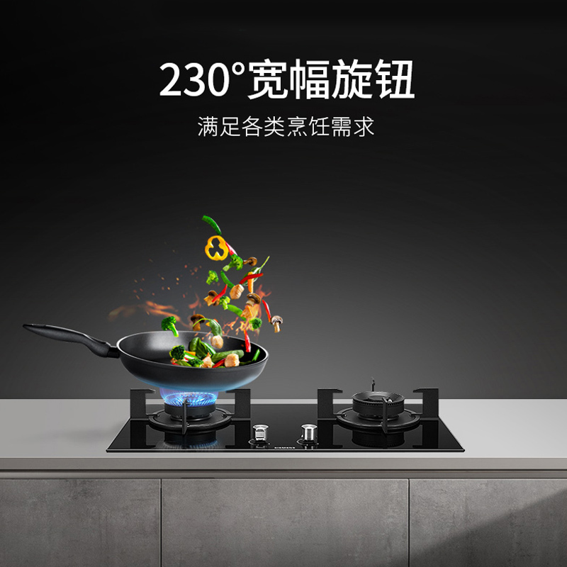 西门子 4.5kw 燃气灶 嵌入式天然气煤气灶 台式双灶 玻璃面板 熄火保护 ER77GA23MP