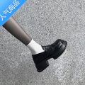 SUNTEK小皮鞋女2023英伦厚底乐福鞋粗跟圆头黑色学院风复古软皮jk单鞋女 黑色 37