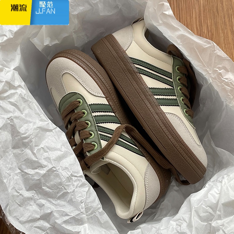 聚范D先森女鞋223复古小众运动休闲鞋德训鞋平板鞋帆布鞋板鞋 绿色 37正码正拍