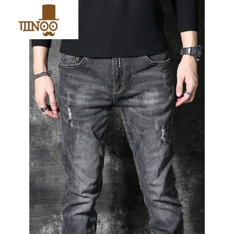 YANXU烟灰色复古牛仔裤男款潮牌ins宽松直筒长裤子男港风潮流百搭高清大图