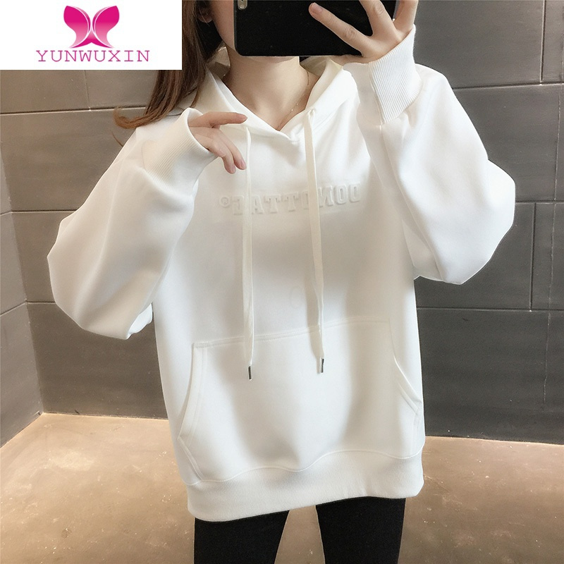 YUNWUXIN女士宽松连帽加绒加厚卫衣女装2022年新款超火减龄上衣潮