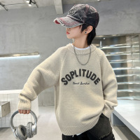 男童毛衣新款秋冬款儿童加厚冬装帅气上衣中大童针织衫冬季潮 150cm 米白色