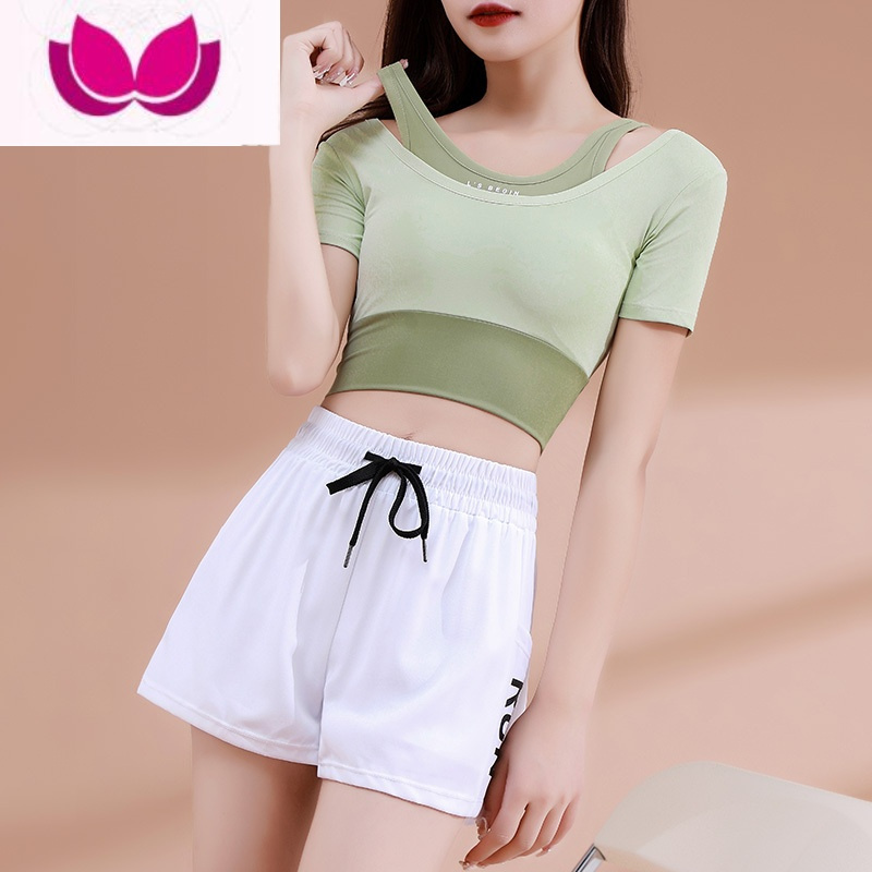七斓跑步运动套装女夏季新款时尚瑜伽服健身房晨跑服速干衣短裤小个子