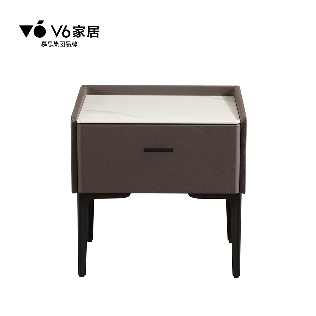 V6家居简约现代床头柜皮质免漆滚轮滑轨带阻尼抽屉48x41.5x48.5cm小户型收纳床边柜高清大图