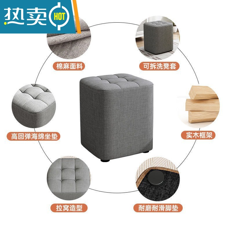 敬平布艺小凳子家用简约实木脚凳客厅沙发凳换鞋凳创意茶几凳软收纳凳高清大图