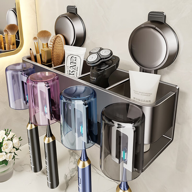 丽佳邦家用吸盘牙刷置物架挤牙膏器高清大图