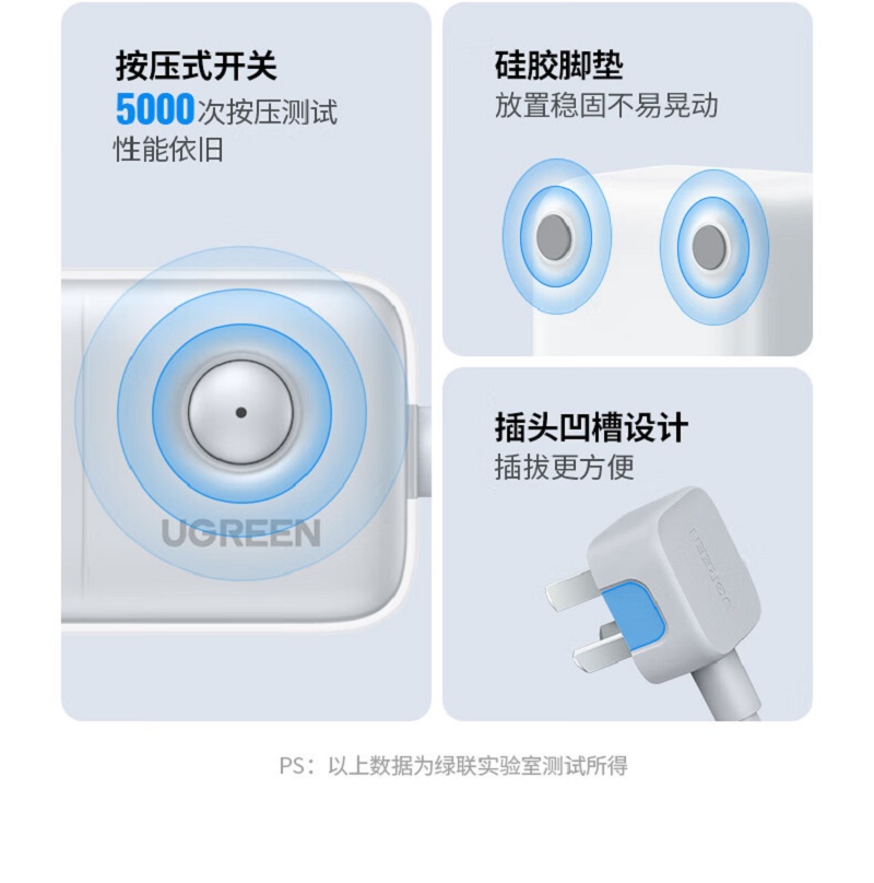 绿联插排/插座/插线板/排插/插板/拖线板/接线板/桌面带线新国标大间距宿舍家用4位总控全长2米高清大图