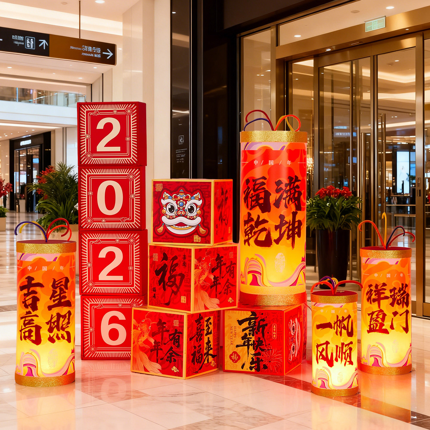 2026新年氛围布置装饰商场门店铺马年爆竹地堆盒摆件拍照打卡道具-[含堆堆盒]吉星高照爆竹组合套装一高清大图