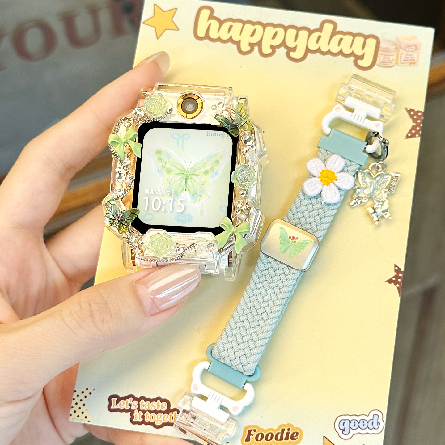 【甜美小花】适用于小天才电话手表表带z11/z10/z9新款编织3139B 薄荷绿1 9