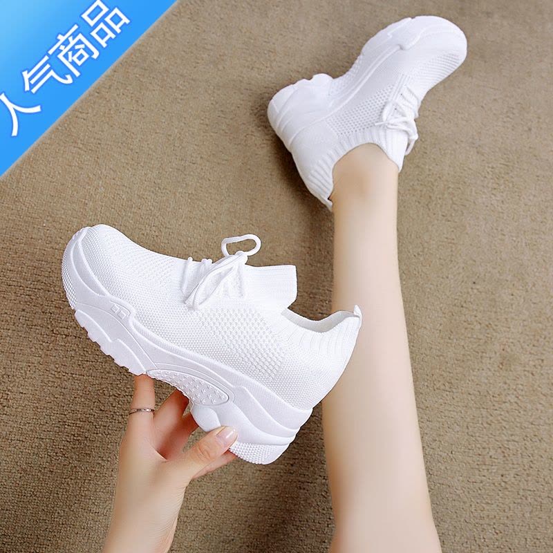 SUNTEK内增高小白鞋女2023新款春季飞织网面休闲运动鞋透气厚底老爹鞋夏图片