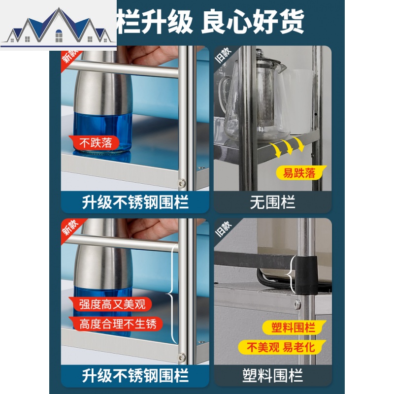 厨房微波炉置物架落地多层不锈钢用品家用大全烤箱收纳架子小推车 三维工匠高清大图