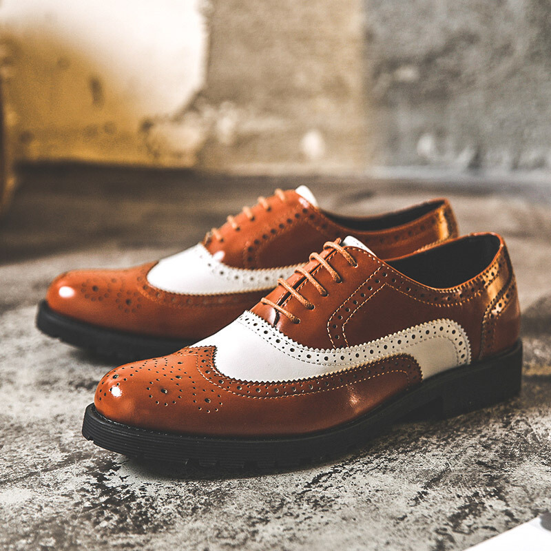 梵克公牛英伦皮鞋男时尚青年人造革洛克鞋子 2020新款经典百搭风拼色