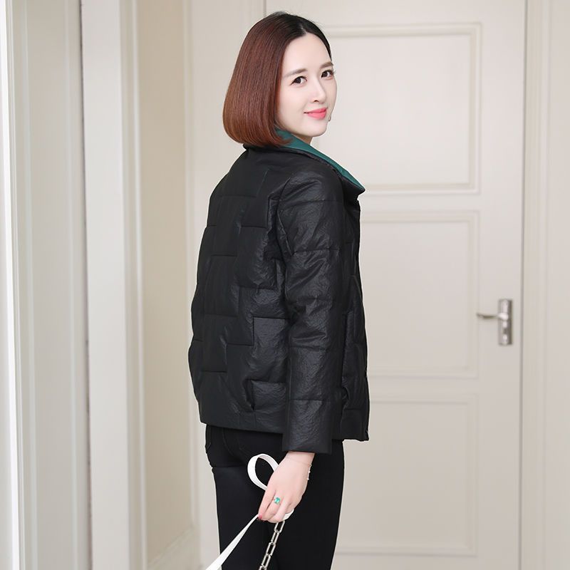 海宁pu皮衣外套女2021秋冬季新款羽绒棉服小个子宽松立领短款棉袄