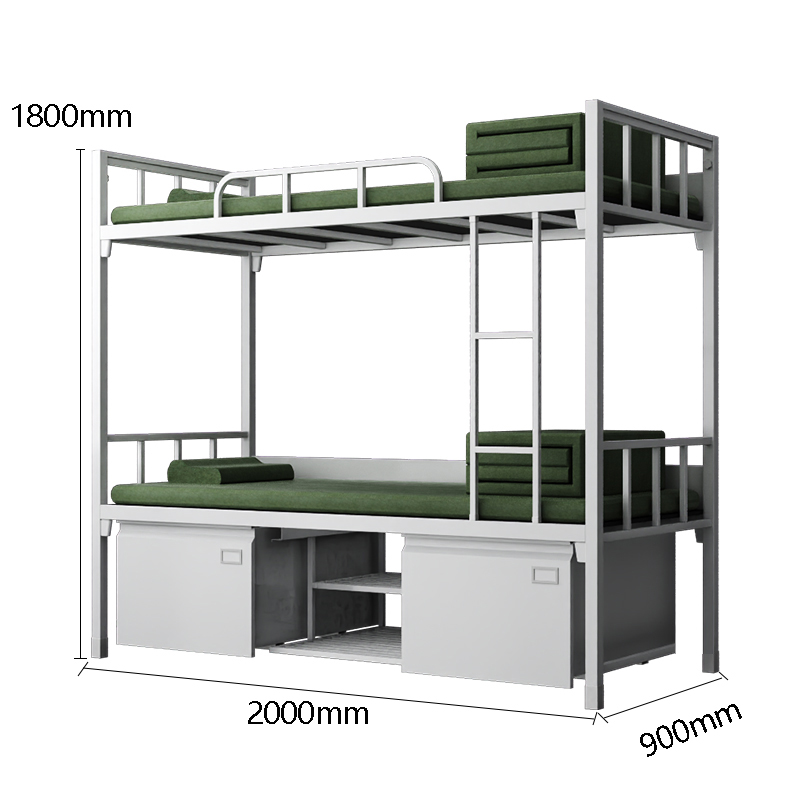 富路达钢制双层床士兵上下铺军营宿舍铁架床班用内务双人床带鞋柜高清大图