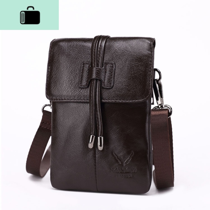 新款头层牛皮女士手机包真皮斜挎包迷你多功能百搭零钱包女小包包NEWLAKE 深咖啡