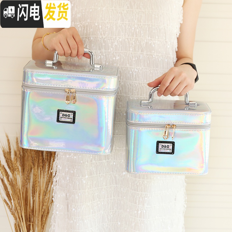 三维工匠韩国化妆包小号简约亮皮便携大容量防水手提旅行收纳洗漱包化妆箱高清大图