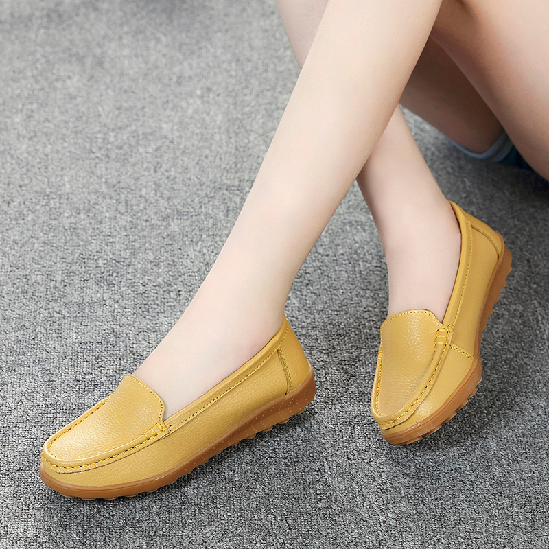 盛世尼曼春秋平底豆豆鞋休闲软底妈妈鞋透气孕妇女鞋牛筋底护士鞋女单