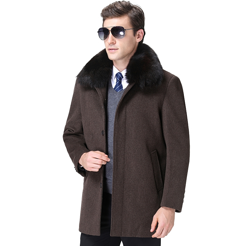 2024春秋新款羊毛呢子外套爸爸羊绒大衣男士短款商务休闲加绒加厚加肥加大码中老年男装羊绒呢子外套男风衣春装 1317咖色加绒 175/88A