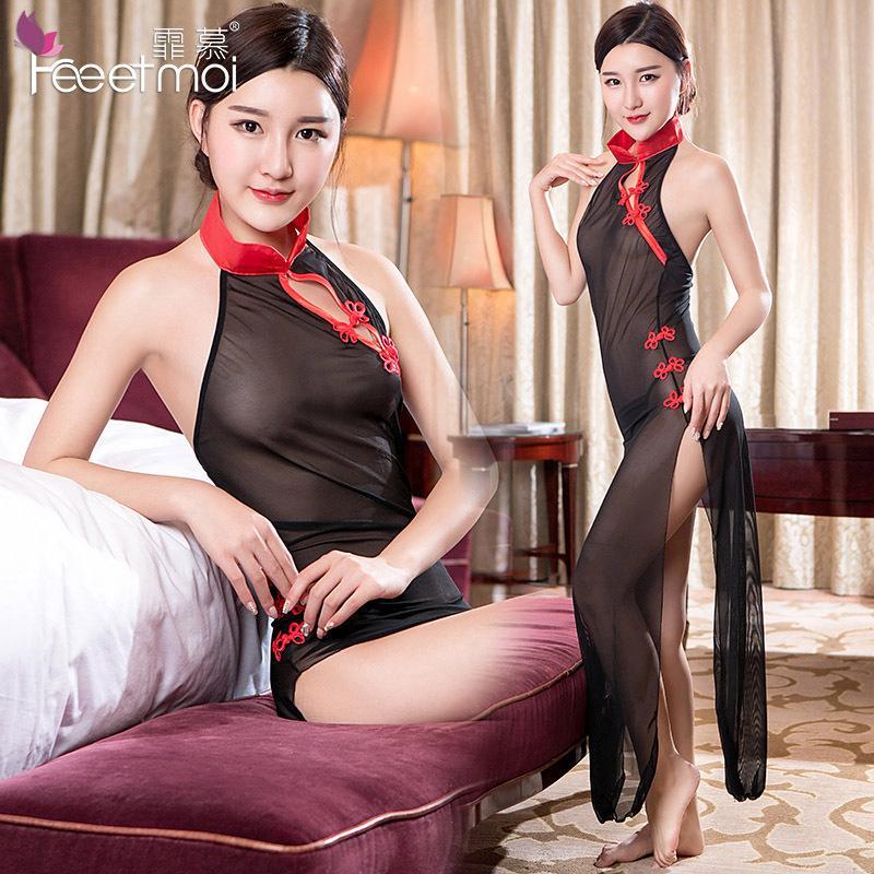 欧美情趣内衣性感女式网纱透明旗袍套装制服诱惑睡衣外贸7926