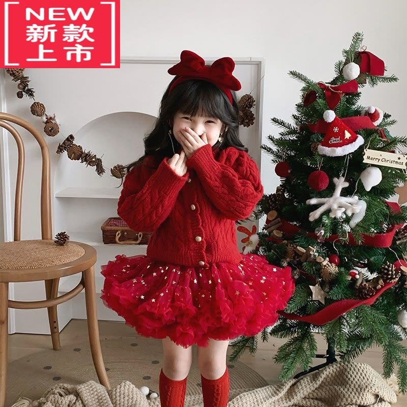 可莉允萌c童品女童冬季毛衣圣诞新年氛围感针织衫儿童冬装红色上衣洋气图片