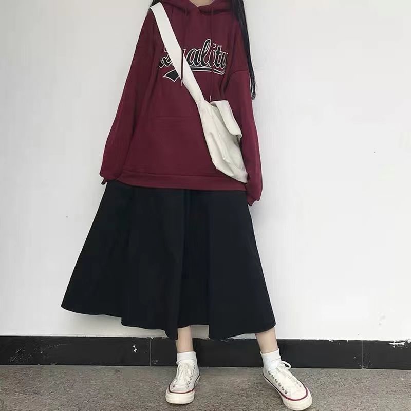 色半身裙女春夏外穿长裙2021新款高腰显瘦a字裙中长款黑色裙子