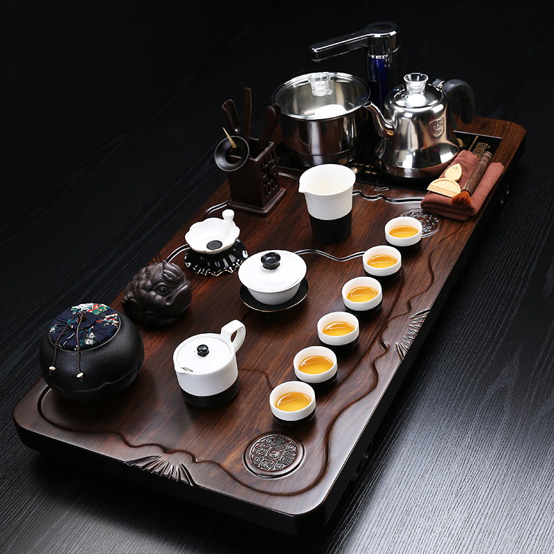 功夫茶具套装家用黑檀整板原木茶盘客厅办公室一体茶炉