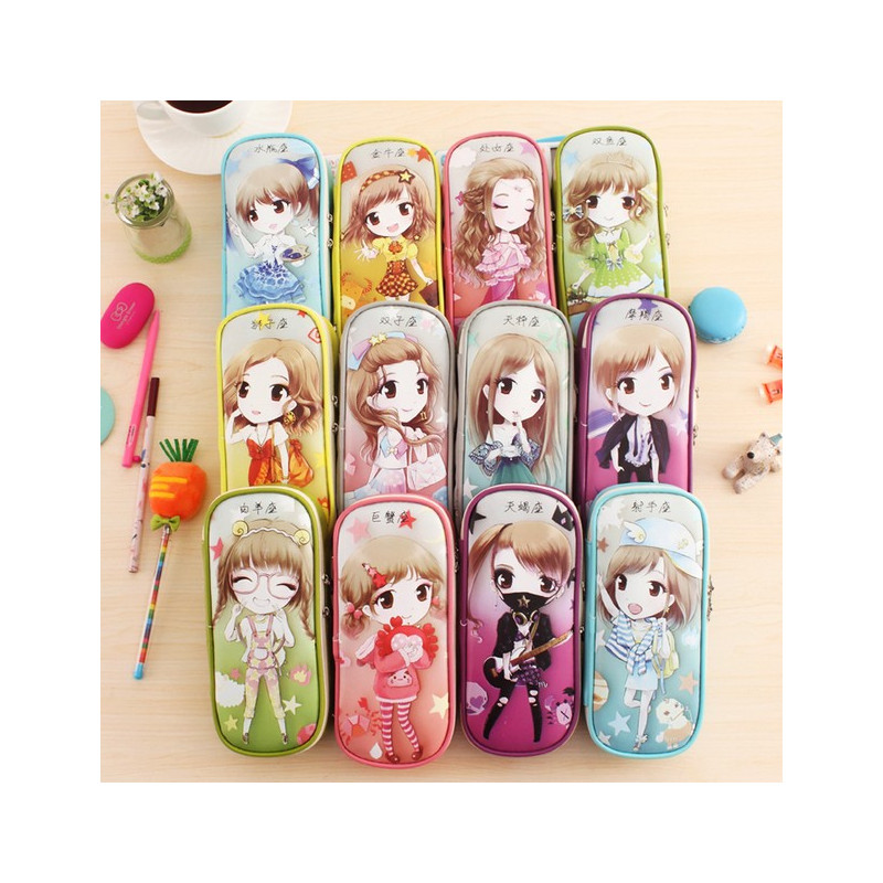 新款韩版可爱十二星座美少质pu材料唯美文具袋笔袋男女