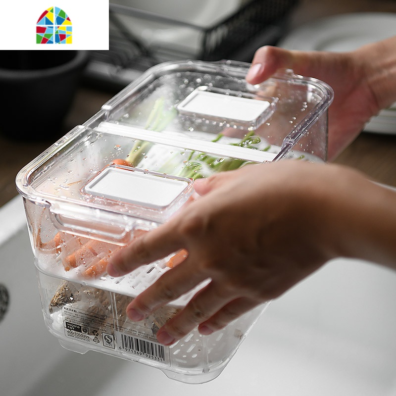 食品级塑料长方形保鲜盒 水果蔬菜冰箱专用 大容量家用收纳沥水盒 FENGHOU高清大图