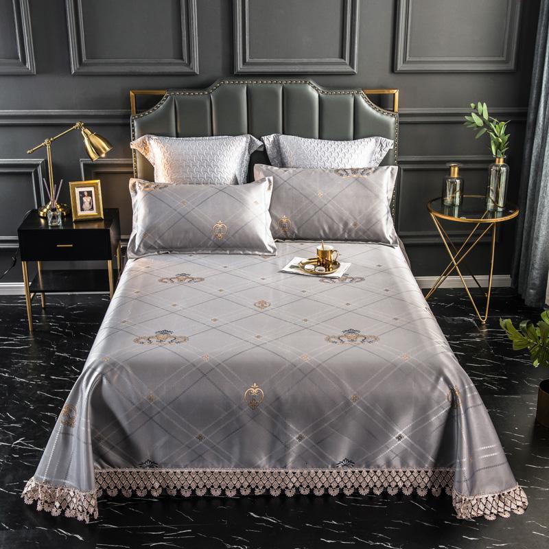 美帮汇夏季冰丝凉席1.8m床可水洗可折叠软凉席冰丝席夏天床单三件套2.0 花边款凉席-皇冠灰 1.5m（5英尺）床