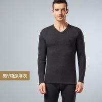 官方旗舰店恒源祥山羊绒保暖内衣男士加绒加厚秋衣秋裤保暖套装男 XL/175 男士深麻灰V领