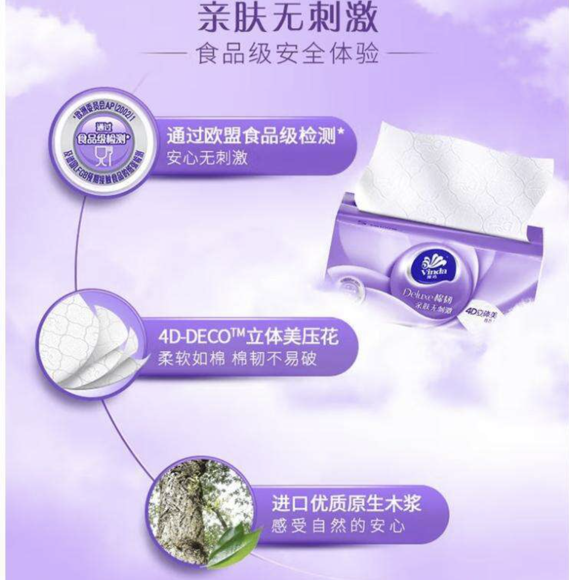 维达抽纸立体美棉韧3层100抽抽取式纸巾24包 V2833高清大图